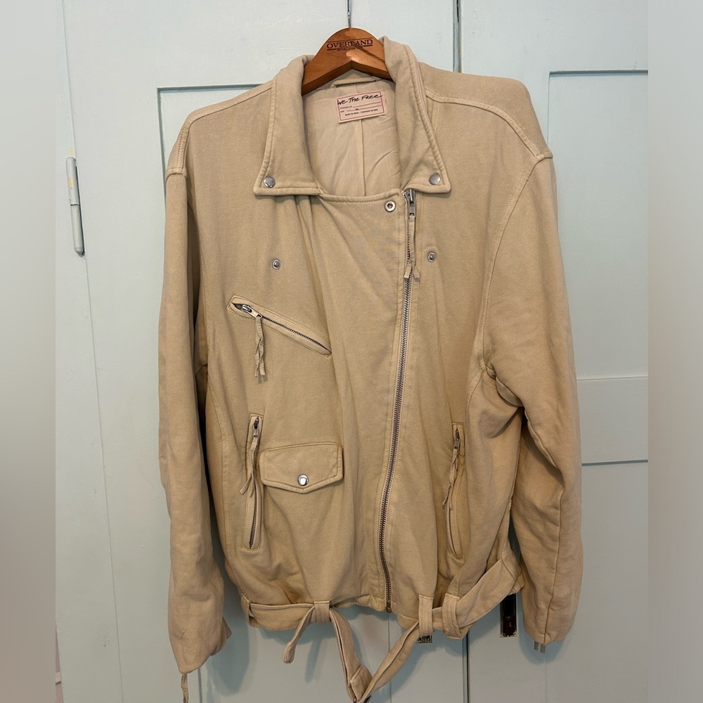 Free People off white cotton Moto jacket size XL
